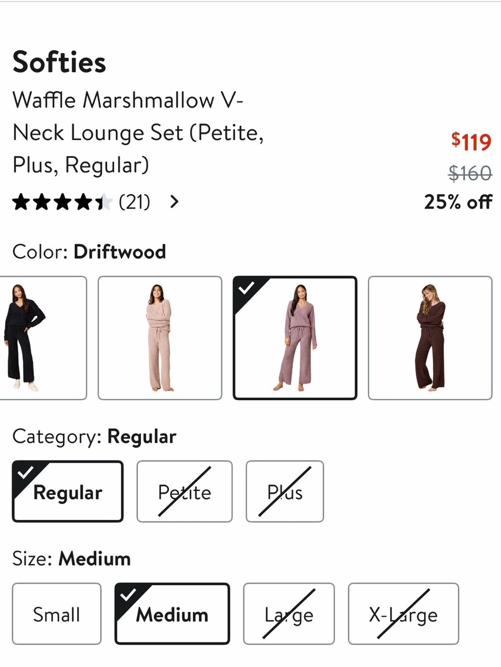 NWT Softies Cozy V-Neck Waffle Knit Pajama Set in Driftwood size M - Picture 5 of 8